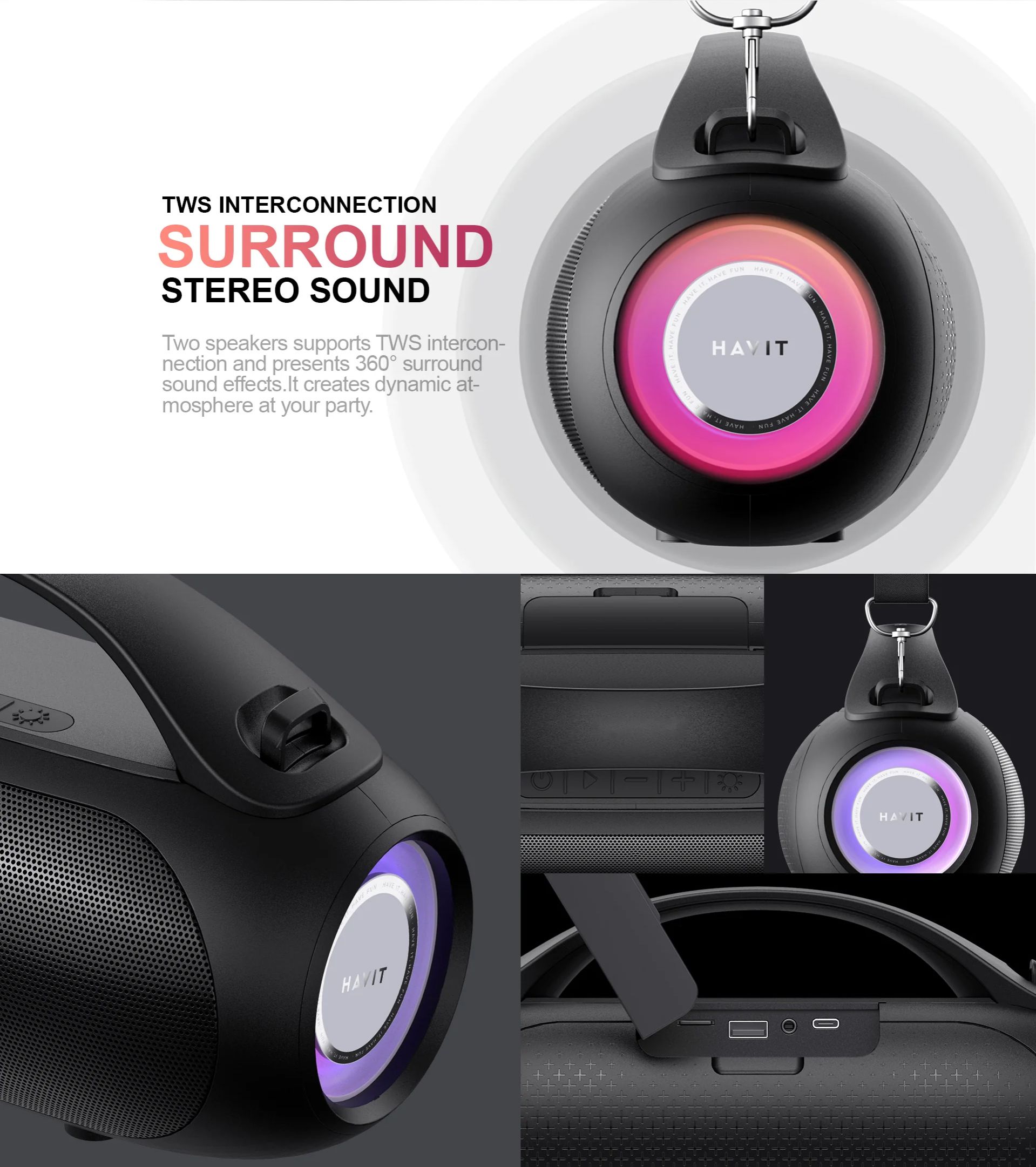 HAVIT SK821BT Bluetooth Speaker Strong Bass Wireleless Multicolour Gradient Speaker