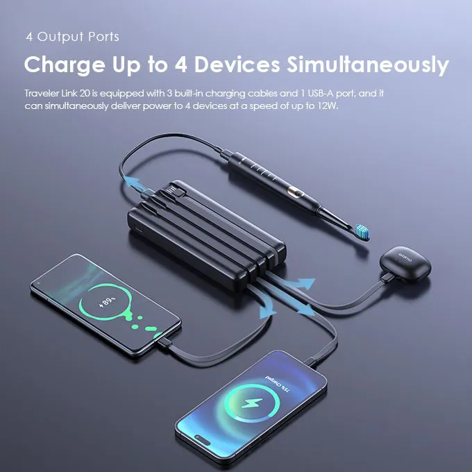 Oraimo Traveler Link 20 OPB-P5201 20,000mAh Power Bank with 4 built in charging & recharging cables