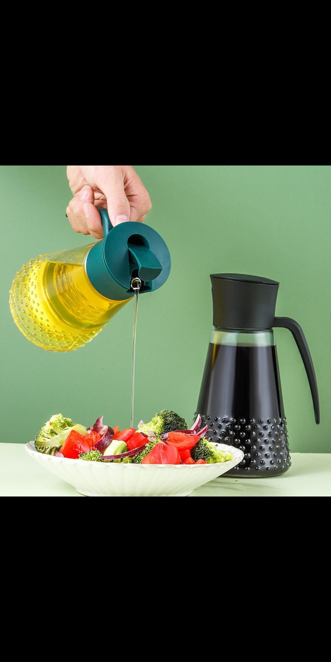 1pc 630ml Glass Oil Bottle Olive Oil Dispenser 630ml Pot Canister Automatic Opening Closing Oil Carafe Decanter for Restaurant Kitchen Cooking Frying Oil Fat Sauce