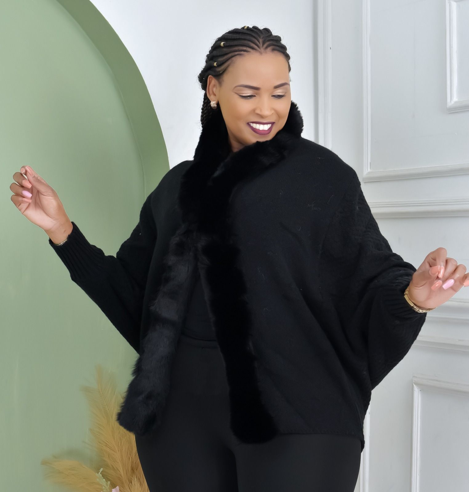 2025 High quality Fashion Winter Women Sweatshirt Poncho Solid Color Cloak Cape Turtle Neck top