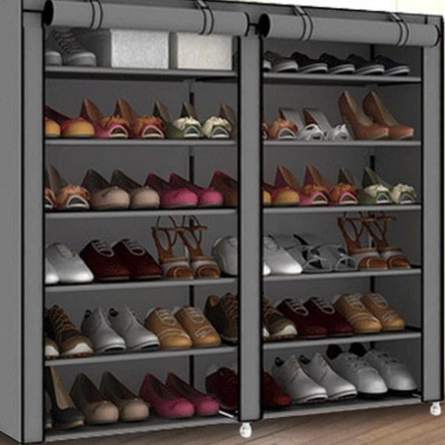 Classic 36-Layers Shoe Rack Assemble Large Capacity Portable Home Living Storage Small Furniture Brown Double column