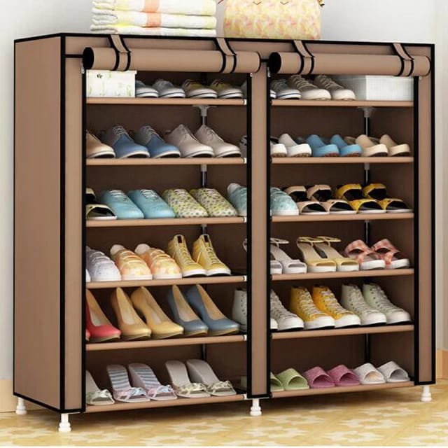 Classic 36-Layers Shoe Rack Assemble Large Capacity Portable Home Living Storage Small Furniture Brown Double column