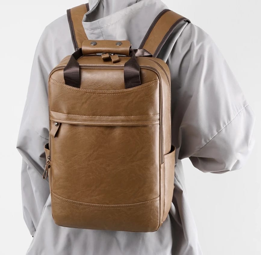 2025 High quality Unisex Business Casual Backpacks Travel Bag Black Leather Men's Fashion Shoulder Bags, Durable and Fashionable Bags