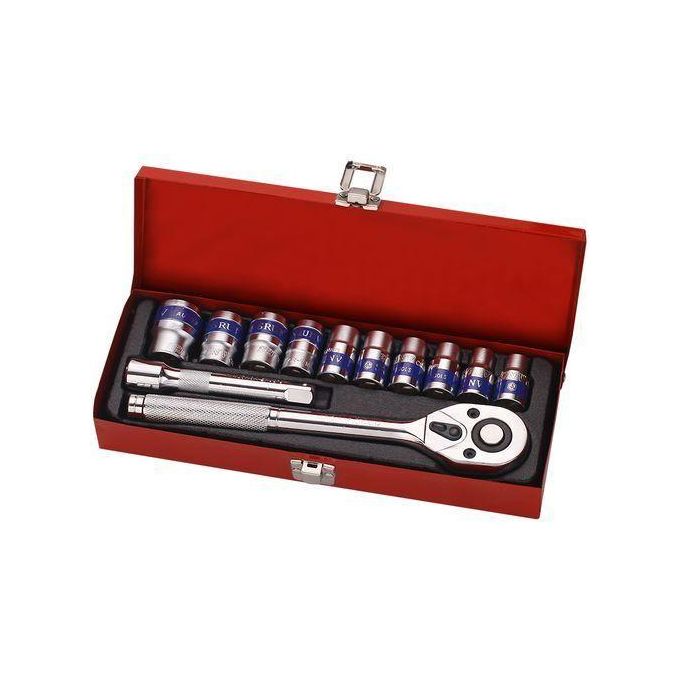 Mlg Tools 12Pcs Box Socket Spanner Set With Ratchet Handle And Extension