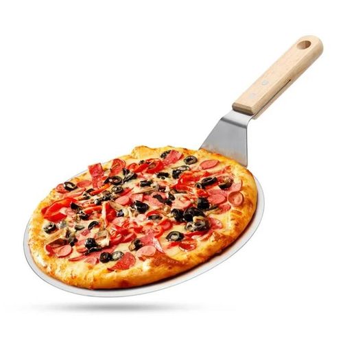 Pizza or cake Peel with Wooden Handle, Stainless Pizza Spatula, Pizza Pie Cake Server Tray