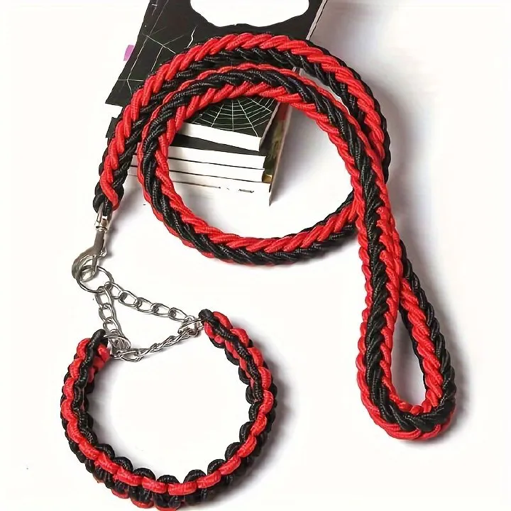 Two Tone Nylon Dog Collar Leash Heavy Duty Dog Chain Set Funnyway Dog Leashes Braid Thick Dog Lead Rope Heavy Duty Strong