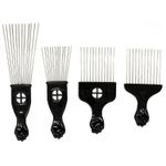 4 pieces Metal Afro Comb Afro Pick Tool - Wide Toothed Comb Black Metal Pick Comb Hair Combs Hair Comb For Hairdressing Styling Tool 4 Style