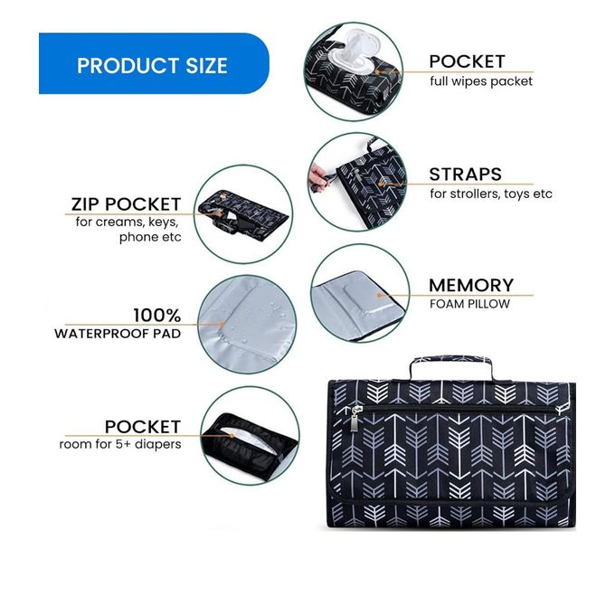 Portable Foldable Baby Nappy Changing Mat Waterproof Diaper Pad with Storage Pockets and Head Cushion Large Size for Home Travel