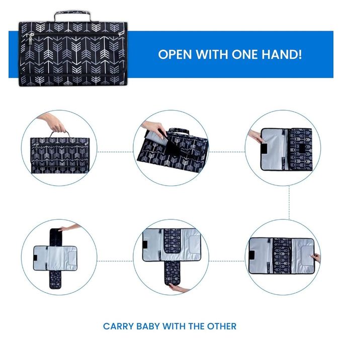 Portable Foldable Baby Nappy Changing Mat Waterproof Diaper Pad with Storage Pockets and Head Cushion Large Size for Home Travel