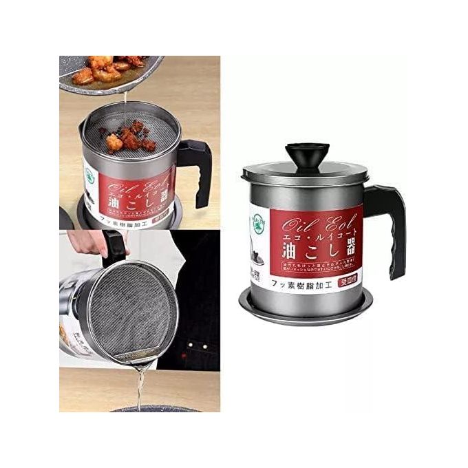 1.4L Stainless-Steel Oil Filter Storage Oil 1.4L Strainer Oil Cooking Oil Filter Storage Oil Container Leakage Proof Oil Strainer Kitchen Oil Tank Cooking Oil