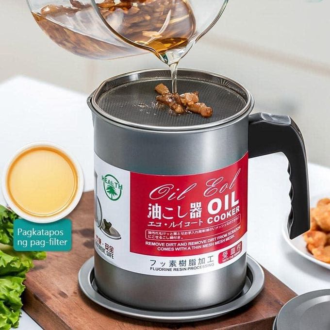 1.4L Stainless-Steel Oil Filter Storage Oil 1.4L Strainer Oil Cooking Oil Filter Storage Oil Container Leakage Proof Oil Strainer Kitchen Oil Tank Cooking Oil