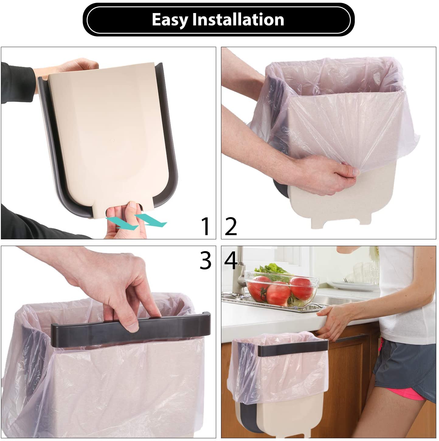 New kitchen trash can hanging household foldable wall hanging cabinet door kitchen debris dry and wet classified storage basket Foldable Collapsible