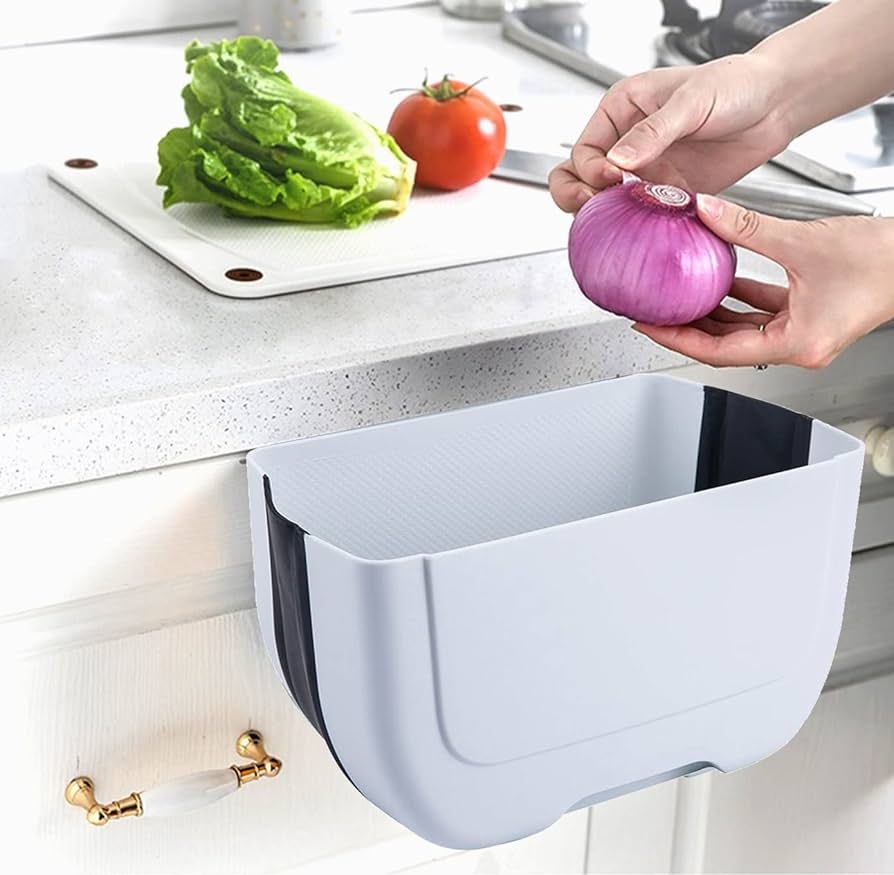 New kitchen trash can hanging household foldable wall hanging cabinet door kitchen debris dry and wet classified storage basket Foldable Collapsible