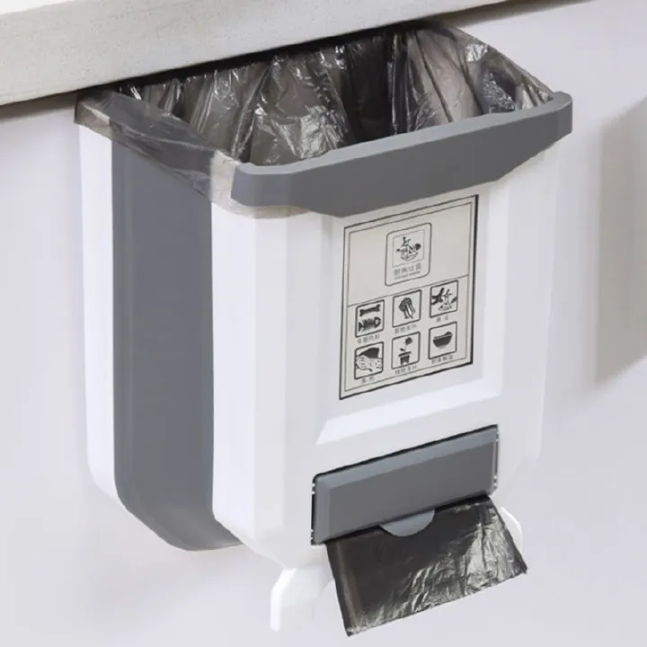 New kitchen trash can hanging household foldable wall hanging cabinet door kitchen debris dry and wet classified storage basket Foldable Collapsible
