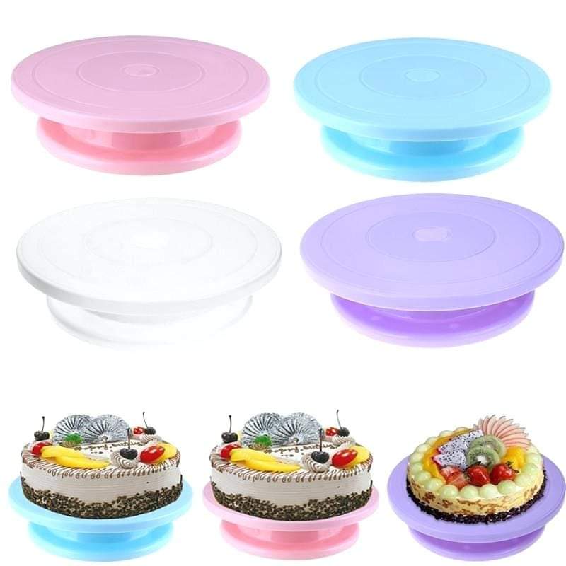 Rotating Cake Turntable Stand with Non-Slip Base-28 cm PLASTIC ROTATING CAKE DECORATING REVOLVING TURNTABLE BAKING STAND 360 DEGREE ROTATOR - WHITE