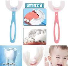 U-shaped Baby Toothbrush Children 360 Degree Child Toothbrushes Teethers Soft Silicone Toddlers Brush Kids Teeth Oral Care Cleaning Newborn Silicone Baby Toothbrush, 1-2 Years