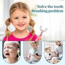 U-shaped Baby Toothbrush Children 360 Degree Child Toothbrushes Teethers Soft Silicone Toddlers Brush Kids Teeth Oral Care Cleaning Newborn Silicone Baby Toothbrush, 1-2 Years