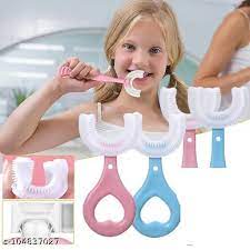 U-shaped Baby Toothbrush Children 360 Degree Child Toothbrushes Teethers Soft Silicone Toddlers Brush Kids Teeth Oral Care Cleaning Newborn Silicone Baby Toothbrush, 1-2 Years
