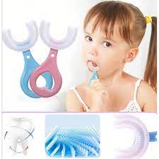 U-shaped Baby Toothbrush Children 360 Degree Child Toothbrushes Teethers Soft Silicone Toddlers Brush Kids Teeth Oral Care Cleaning Newborn Silicone Baby Toothbrush, 1-2 Years