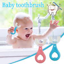 U-shaped Baby Toothbrush Children 360 Degree Child Toothbrushes Teethers Soft Silicone Toddlers Brush Kids Teeth Oral Care Cleaning Newborn Silicone Baby Toothbrush, 1-2 Years