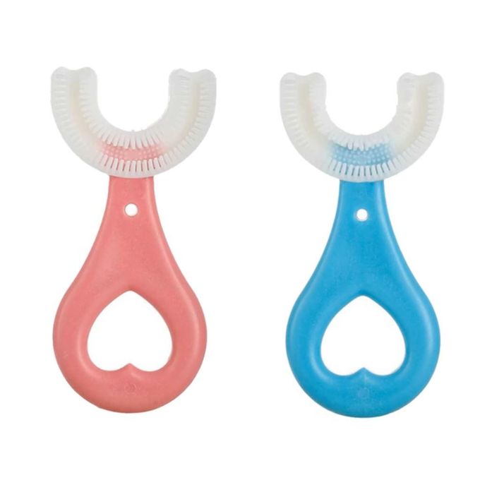 U-shaped Baby Toothbrush Children 360 Degree Child Toothbrushes Teethers Soft Silicone Toddlers Brush Kids Teeth Oral Care Cleaning Newborn Silicone Baby Toothbrush, 1-2 Years