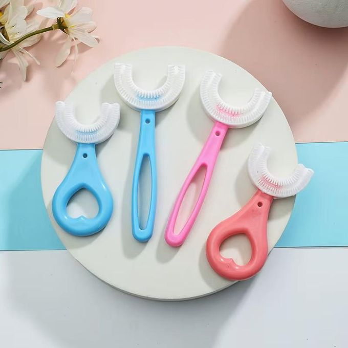U-shaped Baby Toothbrush Children 360 Degree Child Toothbrushes Teethers Soft Silicone Toddlers Brush Kids Teeth Oral Care Cleaning Newborn Silicone Baby Toothbrush, 1-2 Years