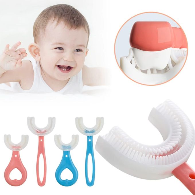 U-shaped Baby Toothbrush Children 360 Degree Child Toothbrushes Teethers Soft Silicone Toddlers Brush Kids Teeth Oral Care Cleaning Newborn Silicone Baby Toothbrush, 1-2 Years