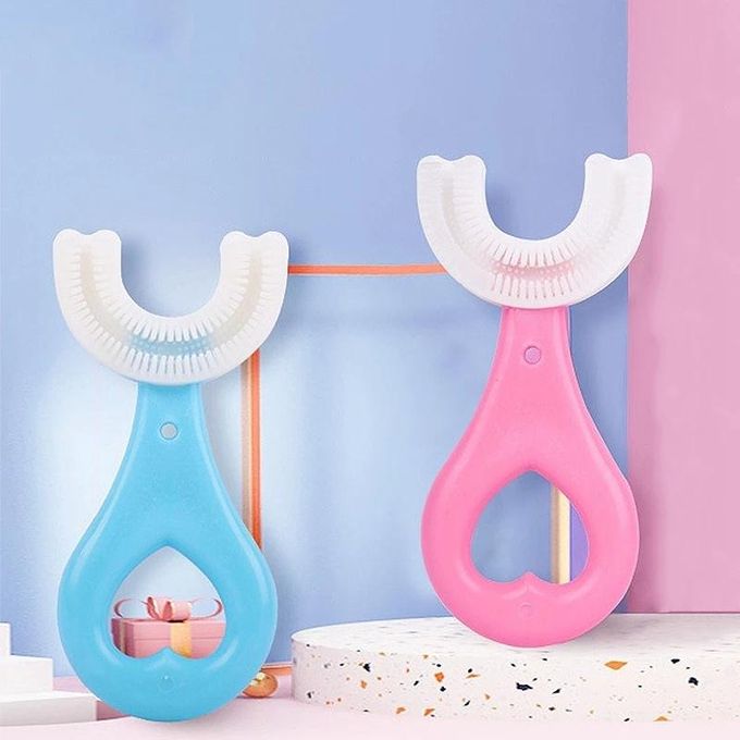 U-shaped Baby Toothbrush Children 360 Degree Child Toothbrushes Teethers Soft Silicone Toddlers Brush Kids Teeth Oral Care Cleaning Newborn Silicone Baby Toothbrush, 1-2 Years