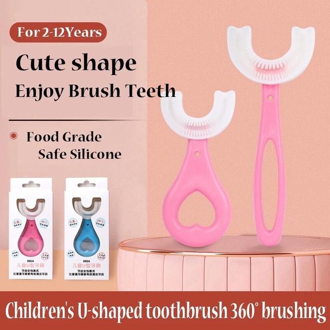 U-shaped Baby Toothbrush Children 360 Degree Child Toothbrushes Teethers Soft Silicone Toddlers Brush Kids Teeth Oral Care Cleaning Newborn Silicone Baby Toothbrush, 1-2 Years