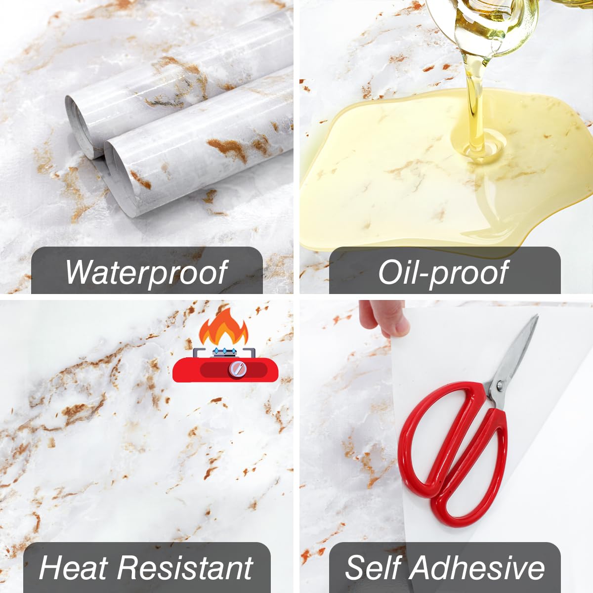 Self Adhesive Marble Vinyl Wallpaper Roll Self-Adhesive Contact Paper Marble Contact Paper Counter Top Covers Peel and Stick Waterproof Removable Wall Paper