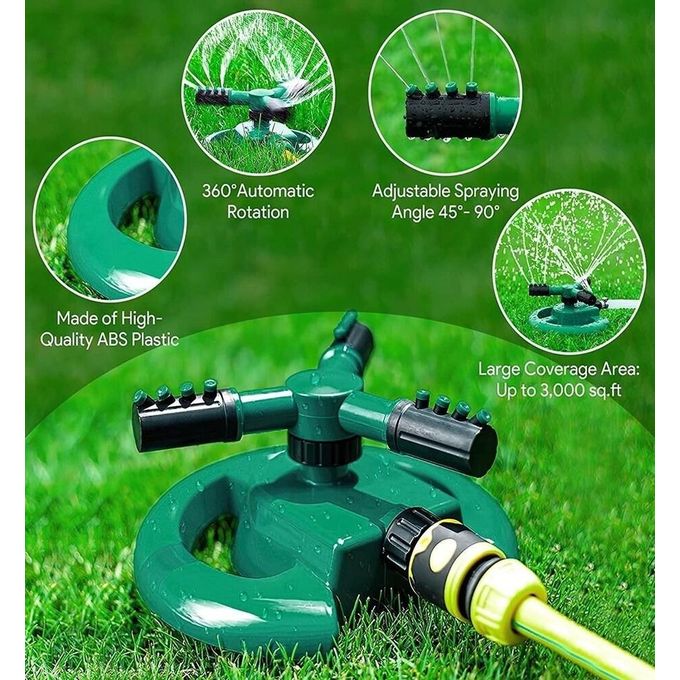 Sprinkler Rotating 3 Arm Sprinkler Irrigation Water Sprayers Garden Sprinkler Adjustable Lawn Sprinkler 360 Degree Garden Lawn Automatic Sprinkler