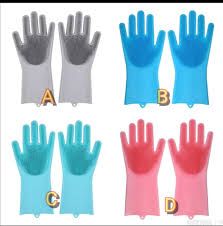 Generic Reusable Silicone Dish washing Gloves, Pair Of Rubber Scrubbing Gloves For Dishes, Wash Cleaning Gloves With Sponge Scrubbers For Washing Kitchen, Bathroom & More