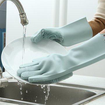Generic Reusable Silicone Dish washing Gloves, Pair Of Rubber Scrubbing Gloves For Dishes, Wash Cleaning Gloves With Sponge Scrubbers For Washing Kitchen, Bathroom & More