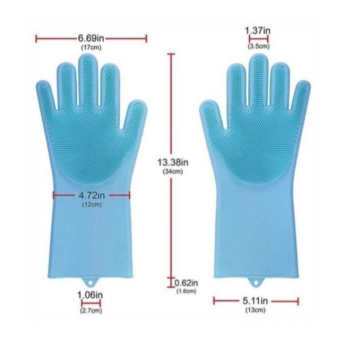 Generic Reusable Silicone Dish washing Gloves, Pair Of Rubber Scrubbing Gloves For Dishes, Wash Cleaning Gloves With Sponge Scrubbers For Washing Kitchen, Bathroom & More