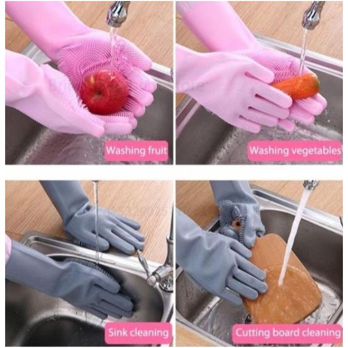 Generic Reusable Silicone Dish washing Gloves, Pair Of Rubber Scrubbing Gloves For Dishes, Wash Cleaning Gloves With Sponge Scrubbers For Washing Kitchen, Bathroom & More