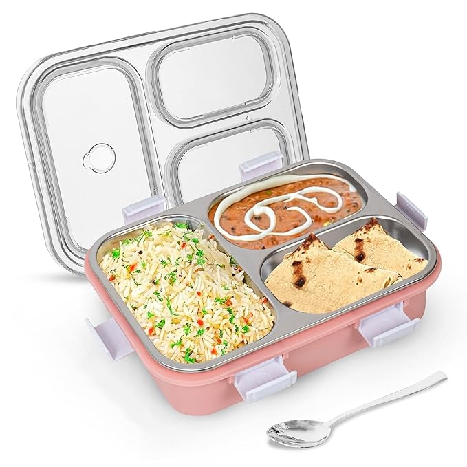 3 Compartment  Lunch Box, Leakage Proof Lunch Box for School Leak Proof 3 Compartment  Lunch Boxes Tiffin Box for Adult Kids 3 Containers Lunch Box  (850 ml, Thermoware)