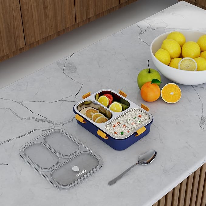 3 Compartment  Lunch Box, Leakage Proof Lunch Box for School Leak Proof 3 Compartment  Lunch Boxes Tiffin Box for Adult Kids 3 Containers Lunch Box  (850 ml, Thermoware)