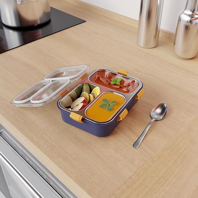 3 Compartment  Lunch Box, Leakage Proof Lunch Box for School Leak Proof 3 Compartment  Lunch Boxes Tiffin Box for Adult Kids 3 Containers Lunch Box  (850 ml, Thermoware)