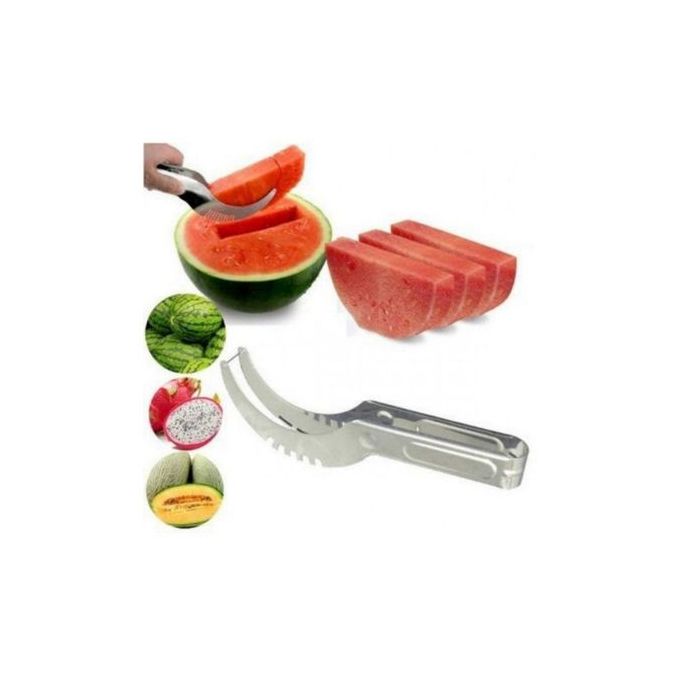 2-in-1 Stainless Steel Fruit Cutter Melon Cutter Tool 2 Pcs Watermelon Slicer for Kitchen Stainless Steel Multipurpose Melon Fruit Cutter & Tongs