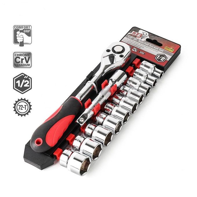 12Pcs Box Socket Spanner Set With Ratchet Handle And Extension