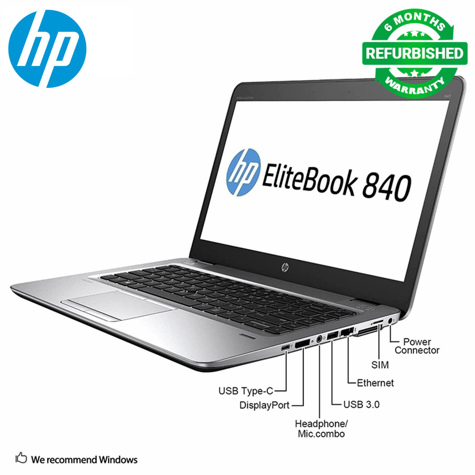 [Core i5+8gb+500gb+14''] Refurbished Hp Elitebook 840 G3 Laptop Intel Core i5 6th Gen 8GB 500GB HDD 14" 2.4 Ghz processor Backlit Keyboard Notebook Laptop Computer Windows 11 Office