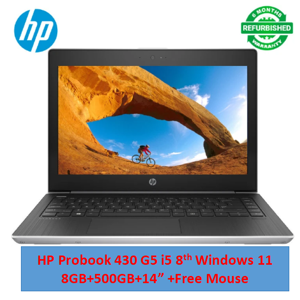 (i5 8th Gen+8GB+500GB+Mouse)Refurbished HP 430 G5 Laptop i5 8th 8GB RAM 500GB HDD 2.45 Ghz 14" FHD Display Windows 11 Student Notebook Laptops Computer