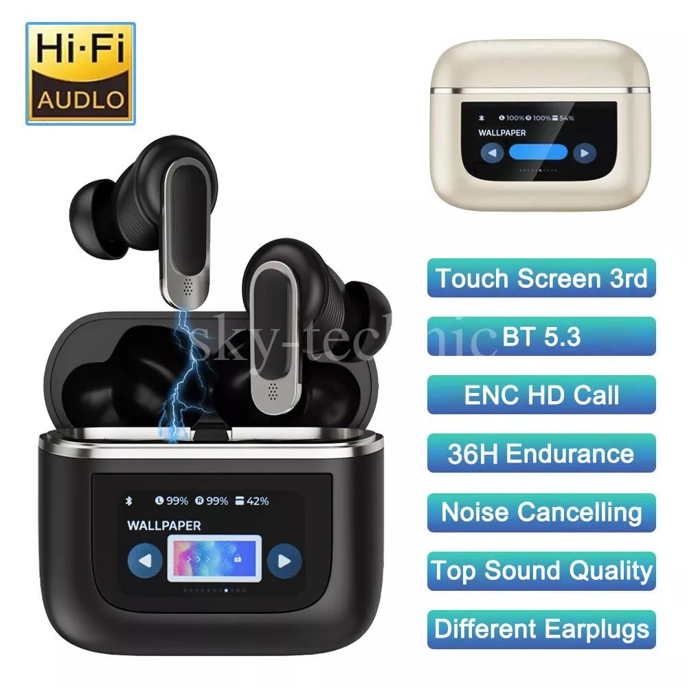 ANC/ENC TWS A9 Pro Airpods Touch Screen Type C Wireless Earbuds/Headphones Noise Cancelling in Ear Bluetooth Earphones, with Charging Case Multi Functions LED Full Color Display for iPhone / Android