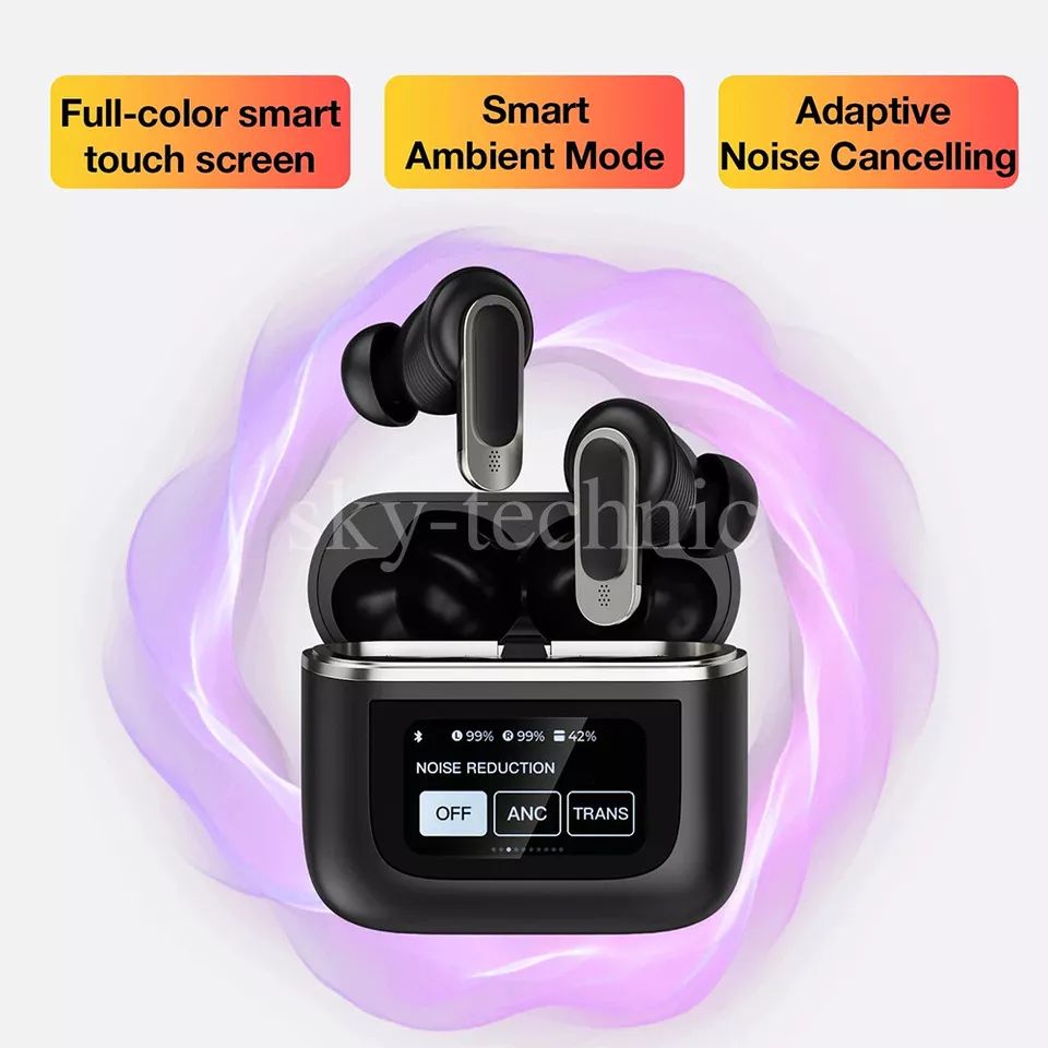 ANC/ENC TWS A9 Pro Airpods Touch Screen Type C Wireless Earbuds/Headphones Noise Cancelling in Ear Bluetooth Earphones, with Charging Case Multi Functions LED Full Color Display for iPhone / Android