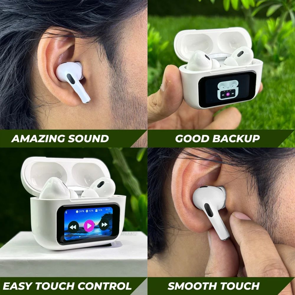 ANC/ENC TWS A9 Pro Airpods Touch Screen Type C Wireless Earbuds/Headphones Noise Cancelling in Ear Bluetooth Earphones, with Charging Case Multi Functions LED Full Color Display for iPhone / Android