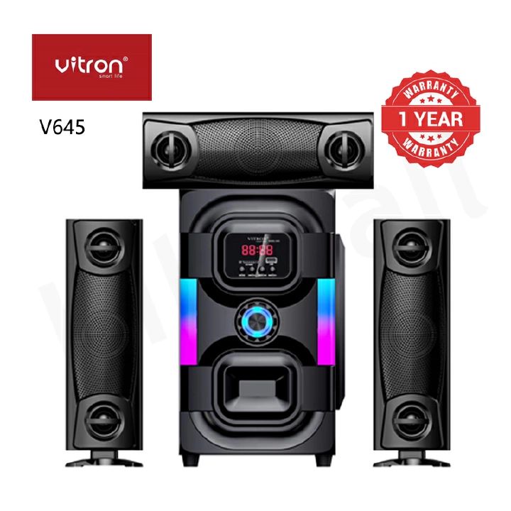 Vitron V645 3.1 CH Subwoofer Speaker System AC/DC Bluetooth USB Support SD Card support woofer 10000W PMPO Aux/Digital Fm support