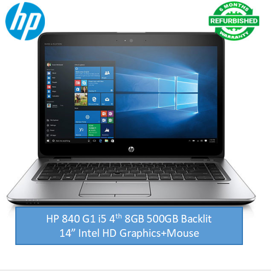 (i5+8GB+500GB)Refurbished HP 840 G1 Notebook Laptop - Intel Core i5 4th - 8GB RAM 500GB HDD ROM - 14'' Windows 10 Backlight Bluetooth Webcam Intel HD Graphics Backlit Keyboard Notebook