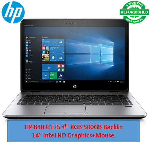 (i5+8GB+500GB)Refurbished HP 840 G1 Notebook Laptop - Intel Core i5 4th - 8GB RAM 500GB HDD ROM - 14'' Windows 10 Backlight Bluetooth Webcam Intel HD Graphics Backlit Keyboard Notebook