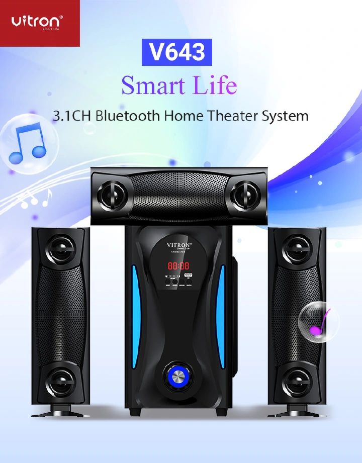 Brand New Vitron 3.1CH X-Bass Home Theatre System with Remote Control V643 Bluetooth Woofer Speaker System Subwoofer Home Audilo System USB SD MP3 FM Radio 10000W