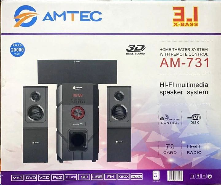 Amtec 731 3.1CH HI-FI Subwoofer Home Theatre system 20000W FM/BT/SD/USB sub woofer SPEAKER SYSTEM